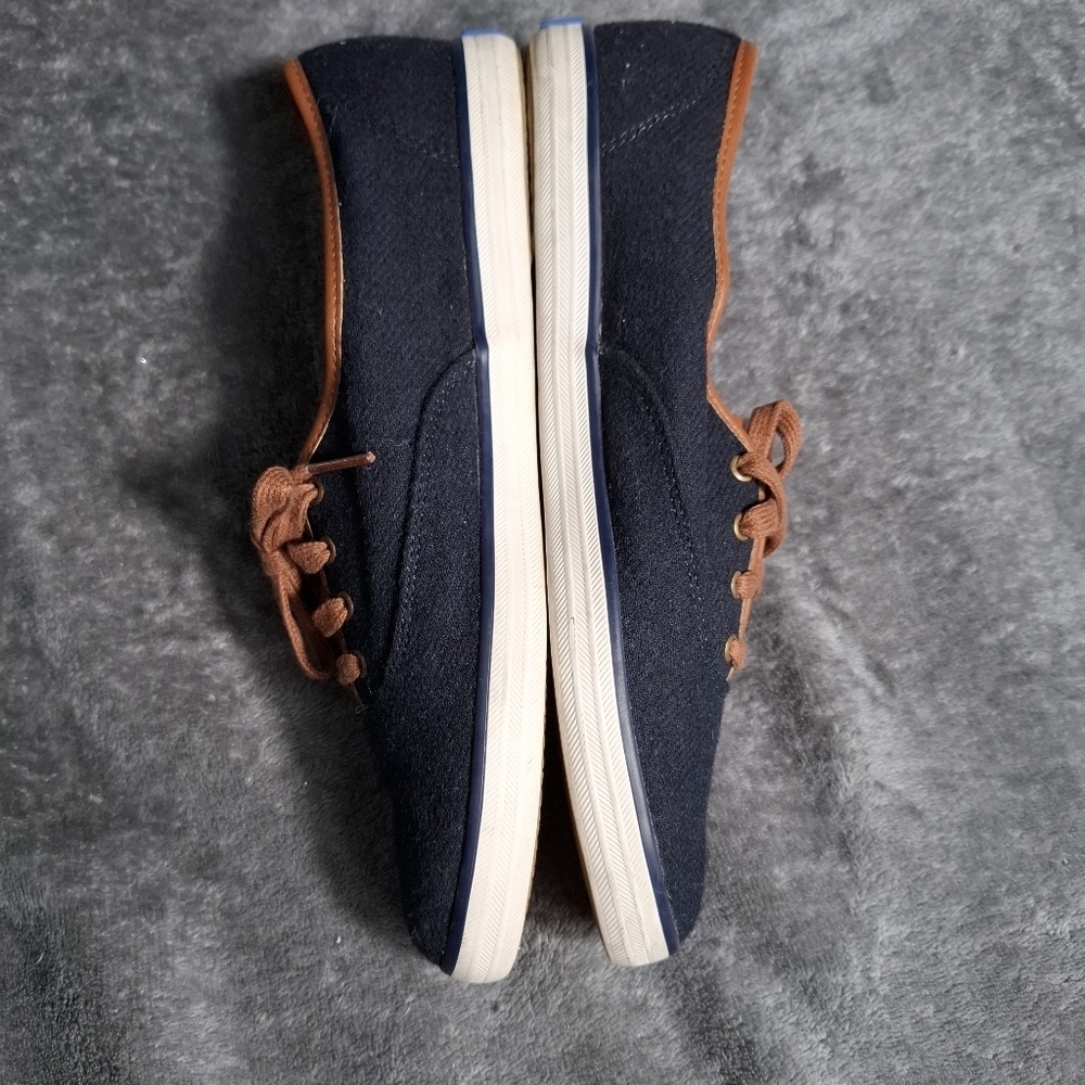 Keds Champion Canvas Shoes Size 9.5 Navy Blue Tan Wool Blend Low Top Sneakers - Picture 5 of 14